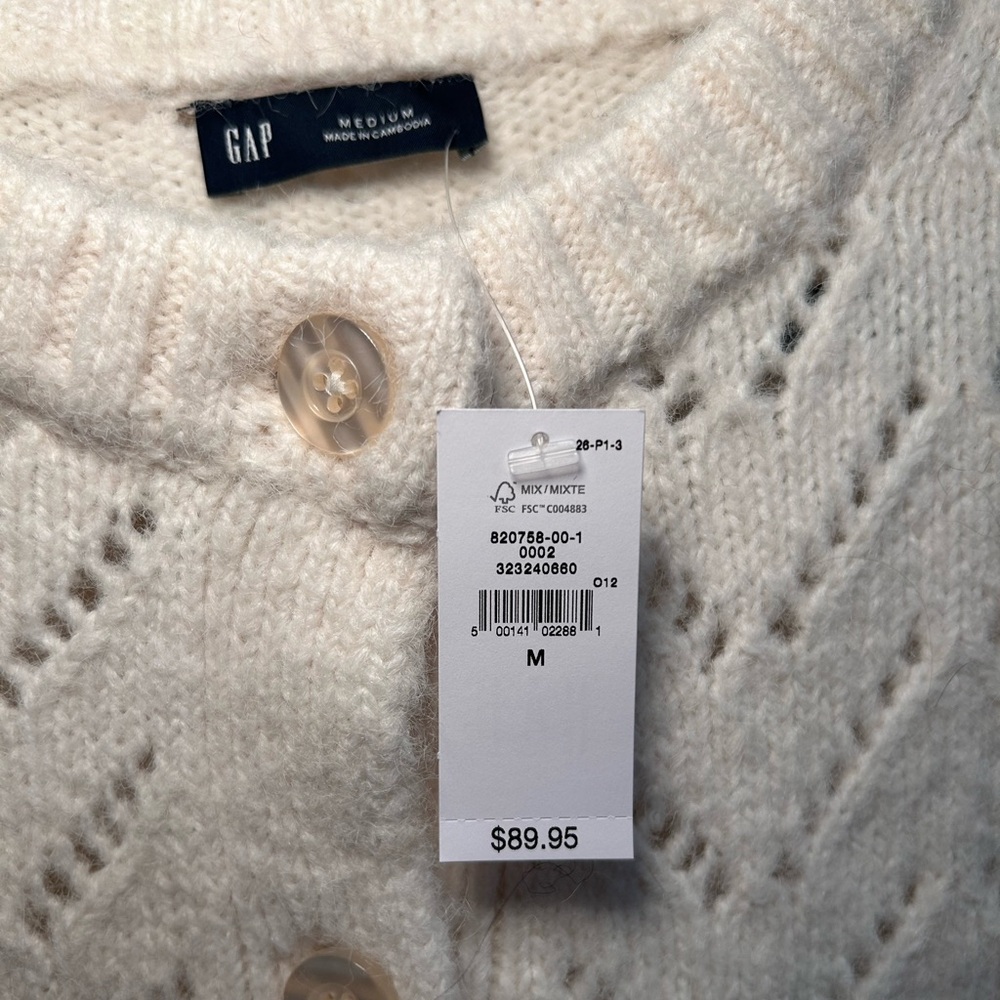 Gap Cream Openwork Knit Button-Front Cardigan - image 6
